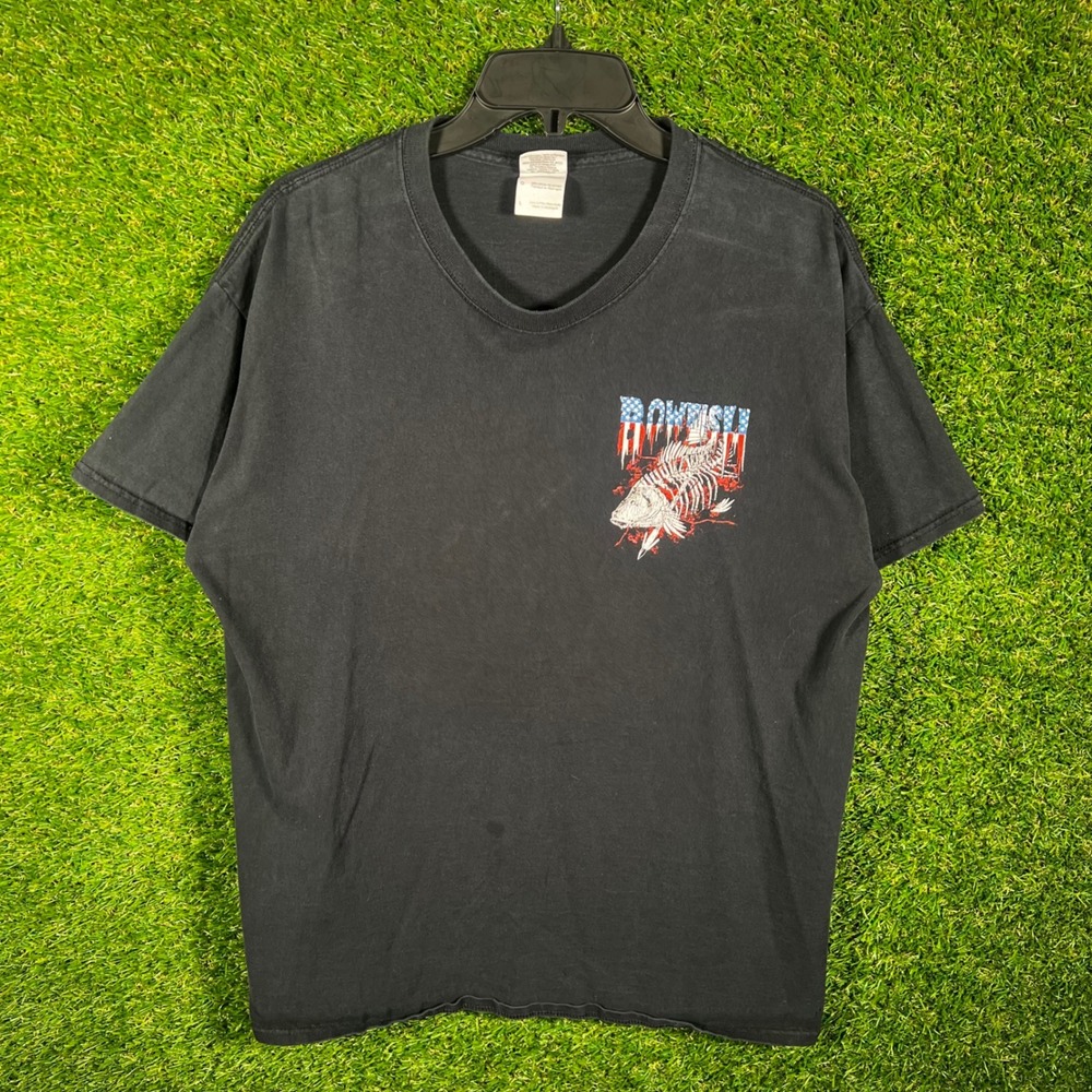 Gildan Mens Bowfish Taking Out The Trash Graphic T-Shirt Black‎ L Fish Skeleton